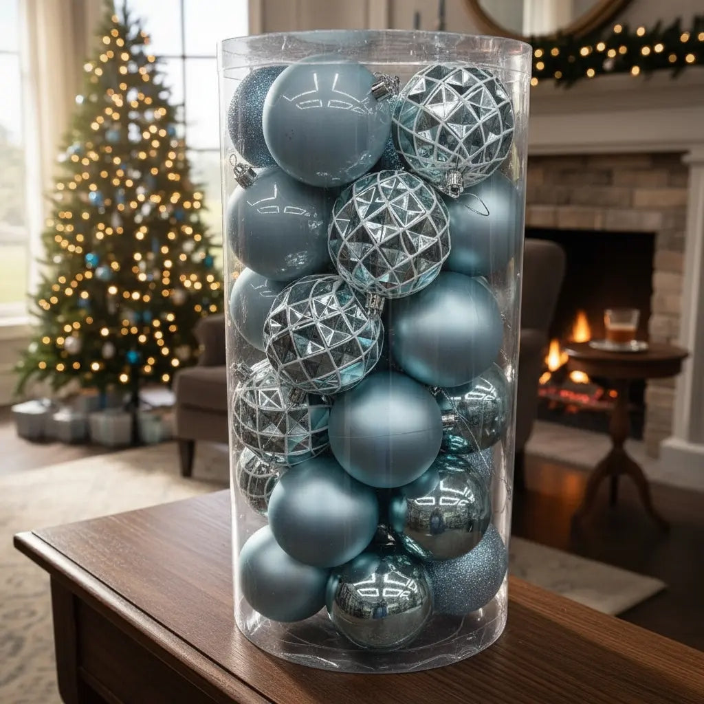 Esferas 30 Piezas Azul Hielo 8 Cm Navideñas Marca Lluvia