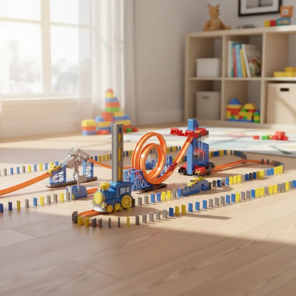 Pista Armable Con Locomotora Automática Y Fichas De Dominó