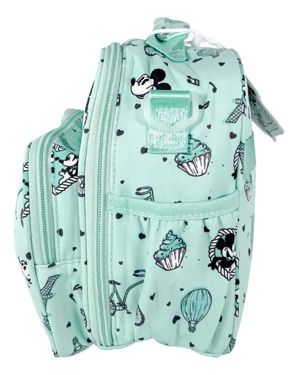 Mochila Escolar Lluvia Mickey Mouse 20l Turquesa Con Bolsillo Botella Estampado