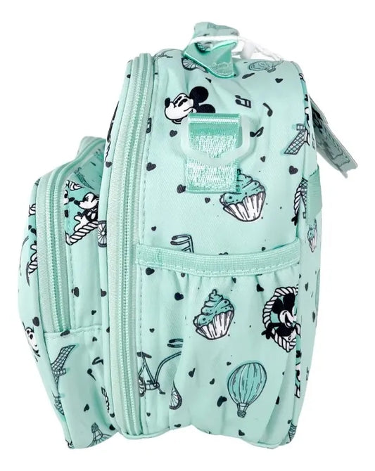 Mochila Escolar Lluvia Mickey Mouse 20l Turquesa Con Bolsillo Botella Estampado