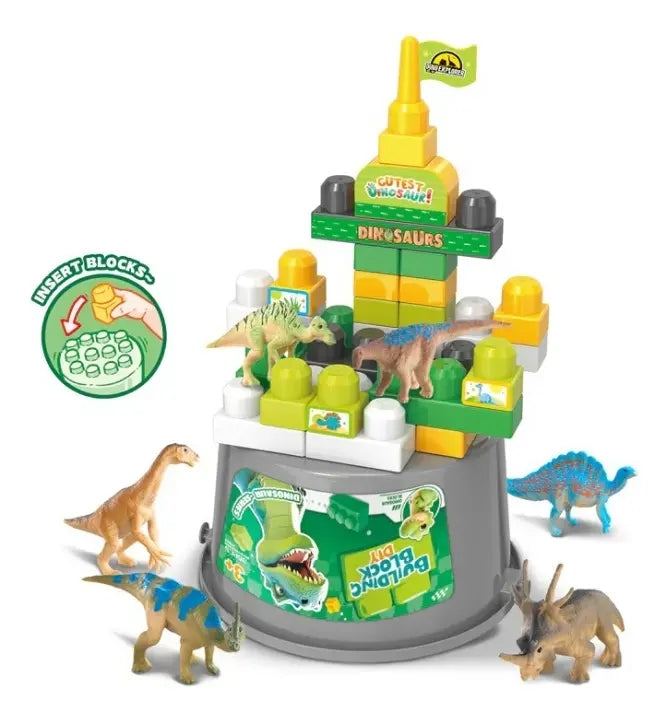 Cubeta De Bloques Candy Toys Con Figuras De Dinosaurios
