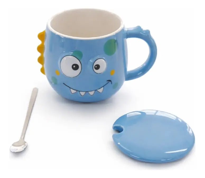 Taza Colorida Kawaii Monstruos Con Tapa Incluida 400 Ml