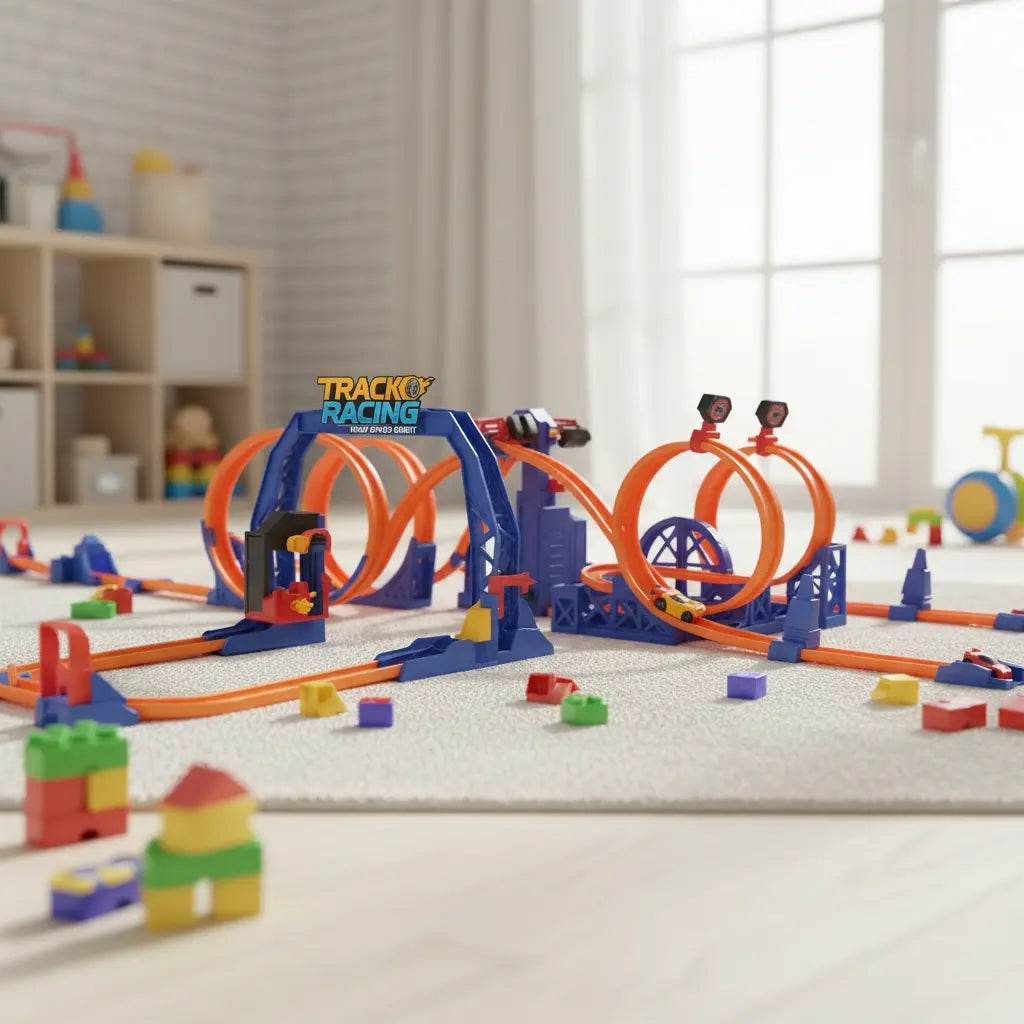 Pista Candy Toys Con Elevador Doble 2 Autos Y 57 Piezas