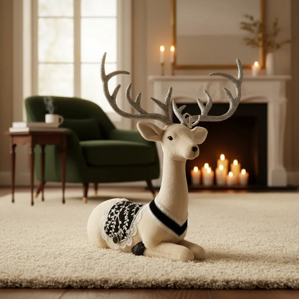 Muñeco Navideño Reno Elegante De Terciopelo Suave 33x27x15