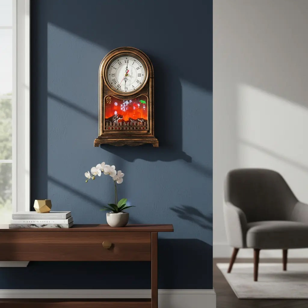 Reloj Chimenea Navideña Con Luces Led Marca Lluvia 27 Cm