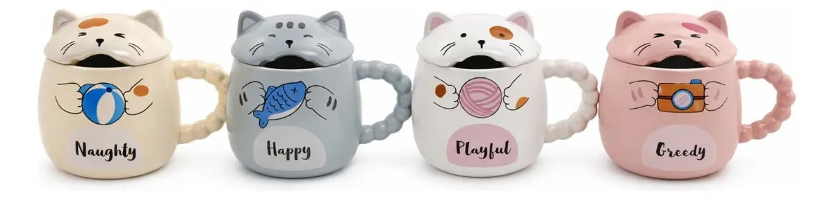Taza Kawaii Gato Con Lengua Naughty Happy Playful 380 Ml