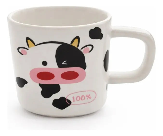 Taza Figura Caja De Leche Con Vaca Con Tapa Y Popote 330ml