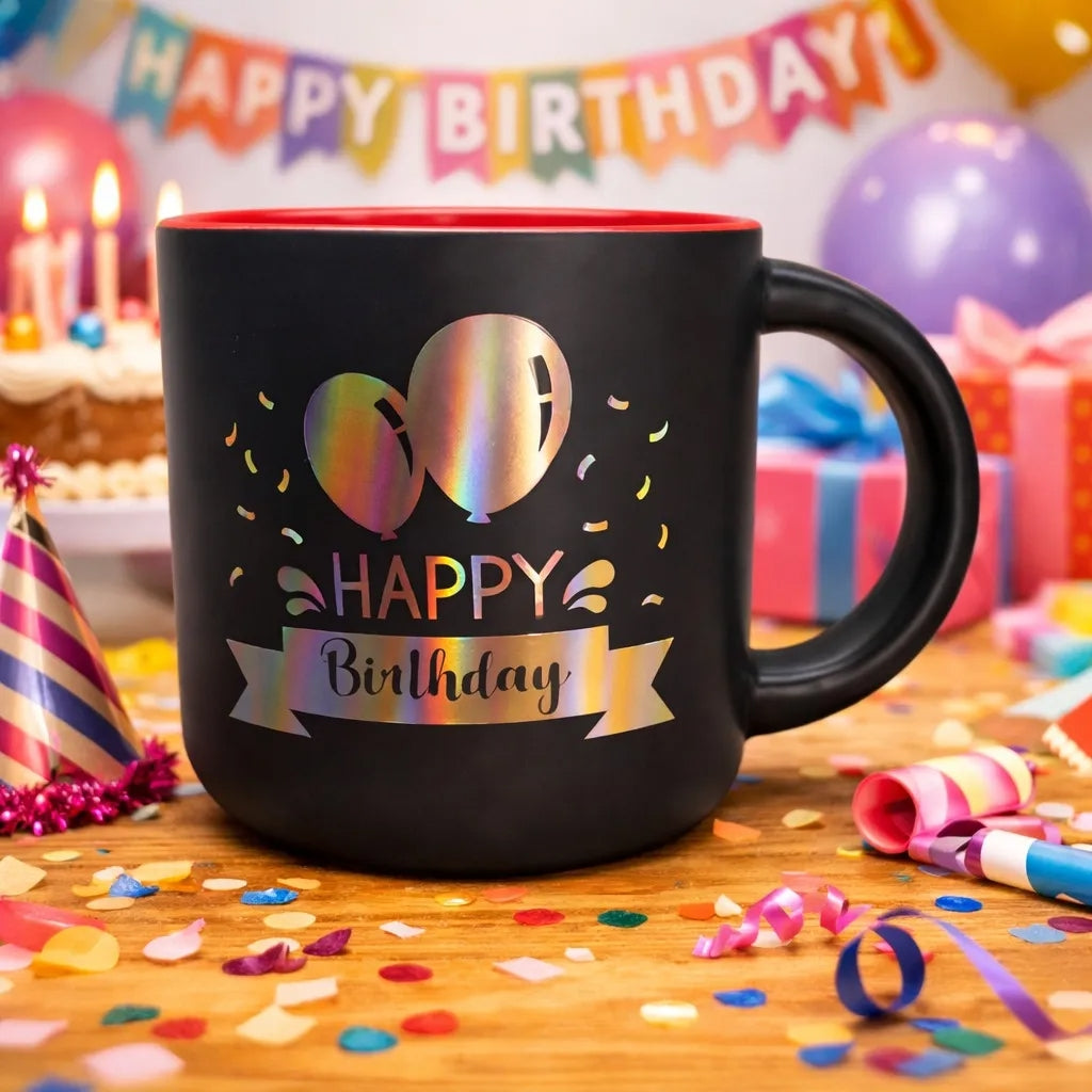 Taza Happy Birthday Holografico Surimax 350 Ml  4 Colores