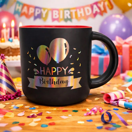 Taza Happy Birthday Holografico Surimax 350 Ml  4 Colores