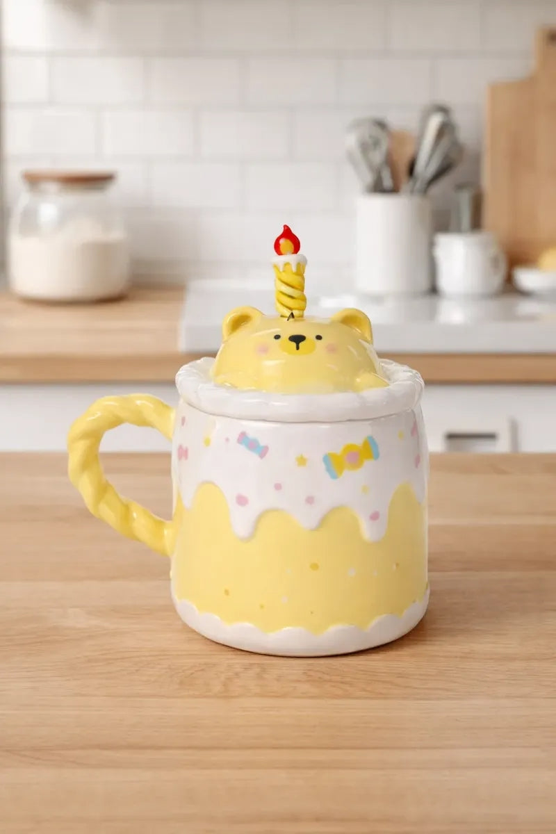 Taza Kitten Y Bunny De Cerámica Con Tapa Y Aguitador 400 Ml