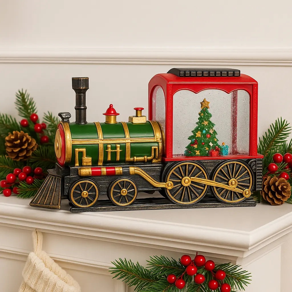 Lámpara Navideña Tren Con Árbol Y Brillos  19x10x22 Cm