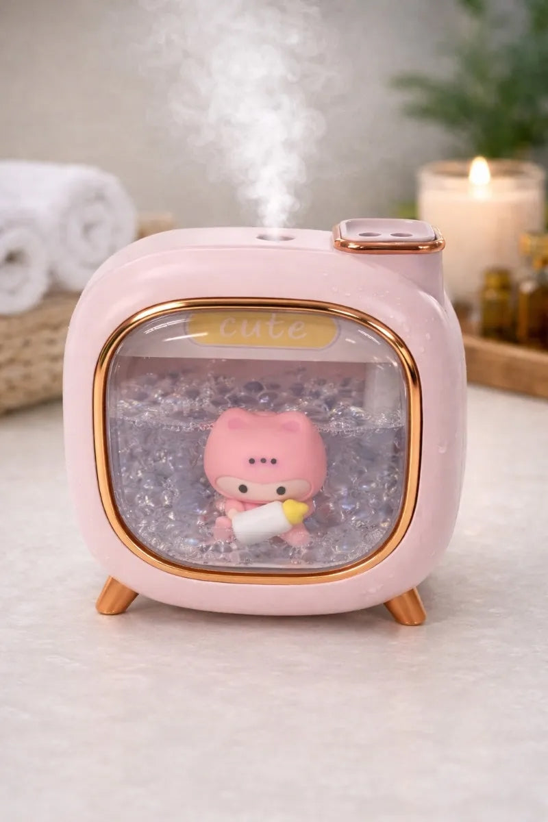 Humidificador Retro Tipo Tv 500 Ml Con Luz Y 8 Esencias