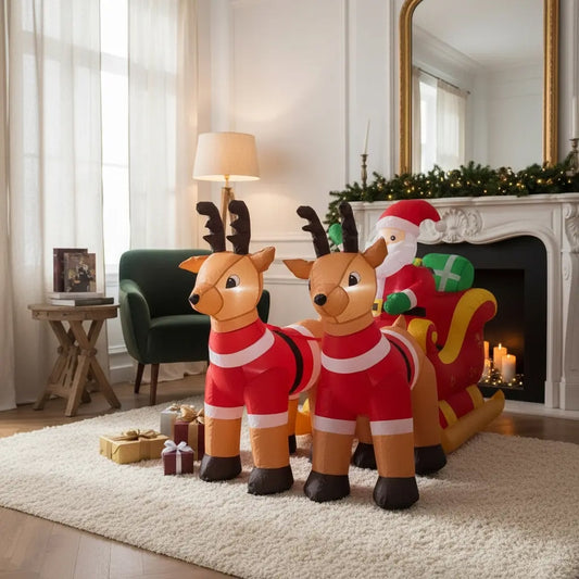 Inflable Decorativo De Navidad Santa Con Renos Marca Lluvia