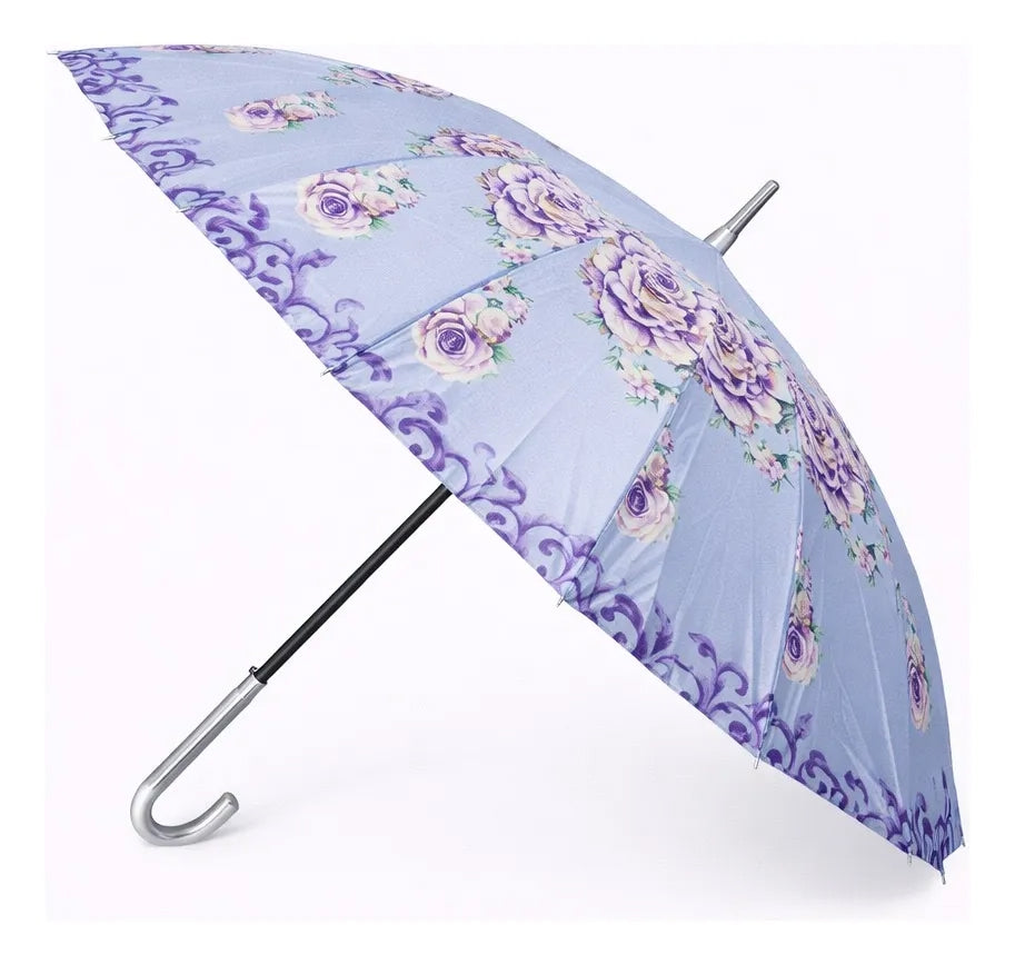 Paraguas Tipo Bastón Estampado Floral Resistente 16 Varillas