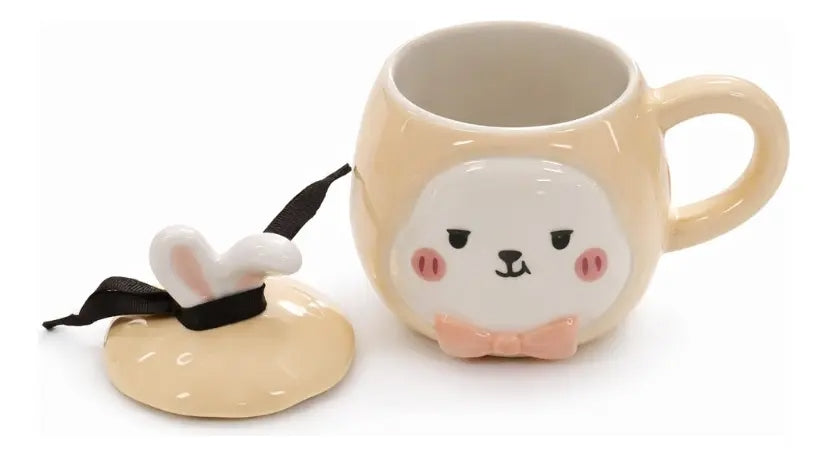 Taza Decorativa Conejo Pastel Con Orejas Y Moño 380 Ml