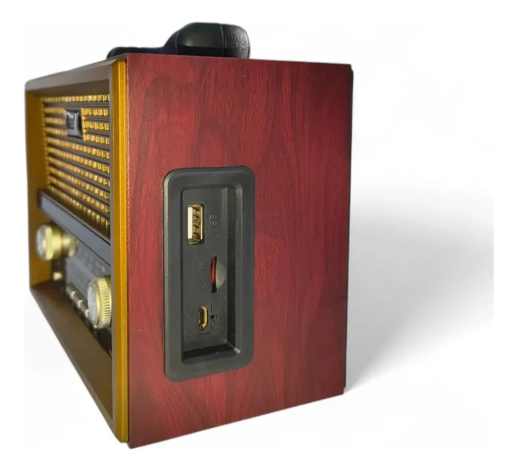 Radio Vintage Bluetooth Portátil Am Fm Con Usb Y Micro Sd Marrón