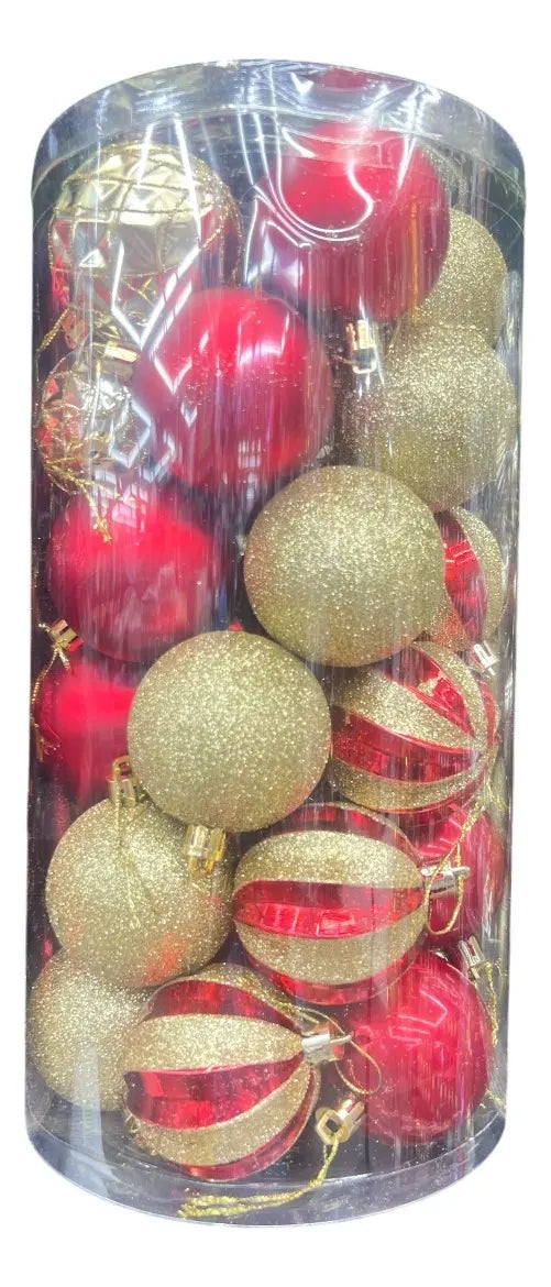 Esferas Navideñas Lluvia 6 Cm Rojo Y Dorado Festivas