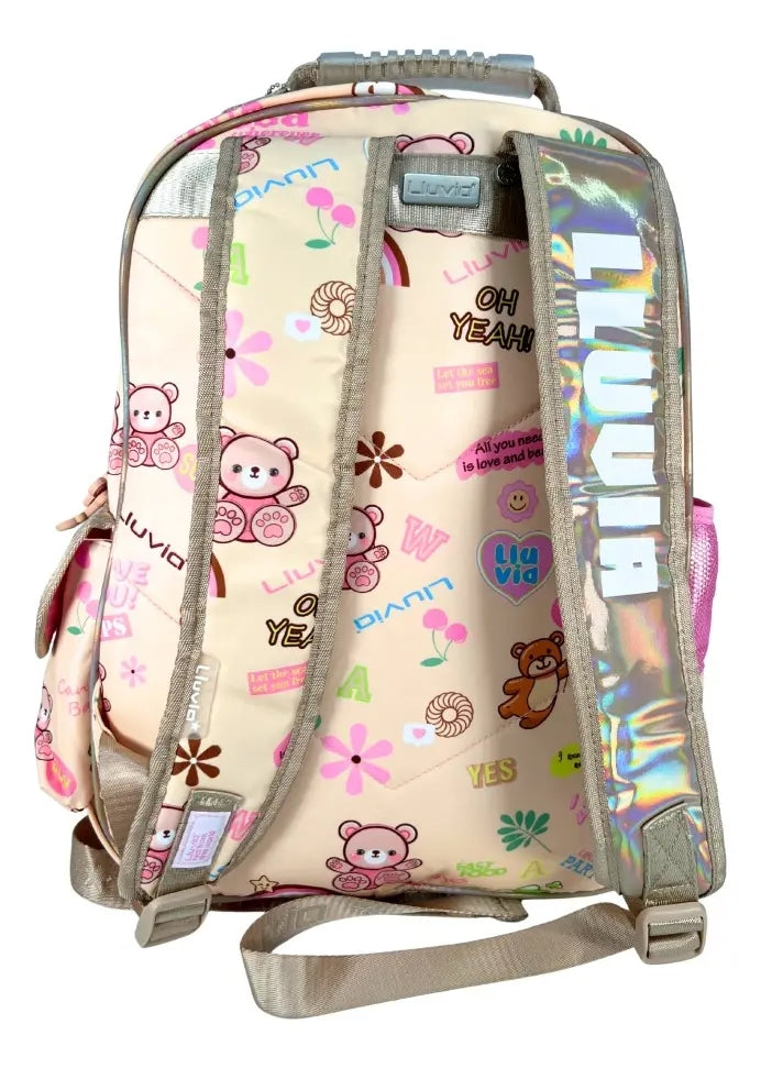 Mochila Primaria Marca Lluvia Osita Café Peluche