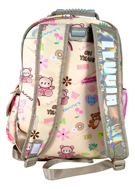 Mochila Primaria Marca Lluvia Osita Café Peluche