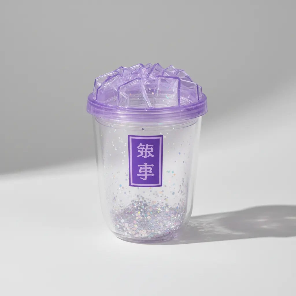 Vaso 450 Ml Con Glitter Suelto Tapa Hielo Diseño Creativo