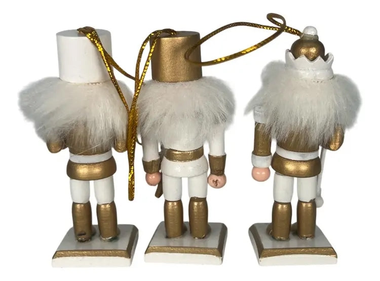 Cascanueces De Madera 9 Piezas Blanco Y Dorado