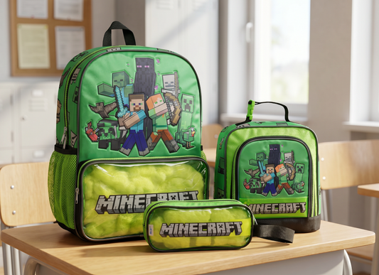 Mochila Primaria 3 Piezas Minecraft Aventuras Pixeladas