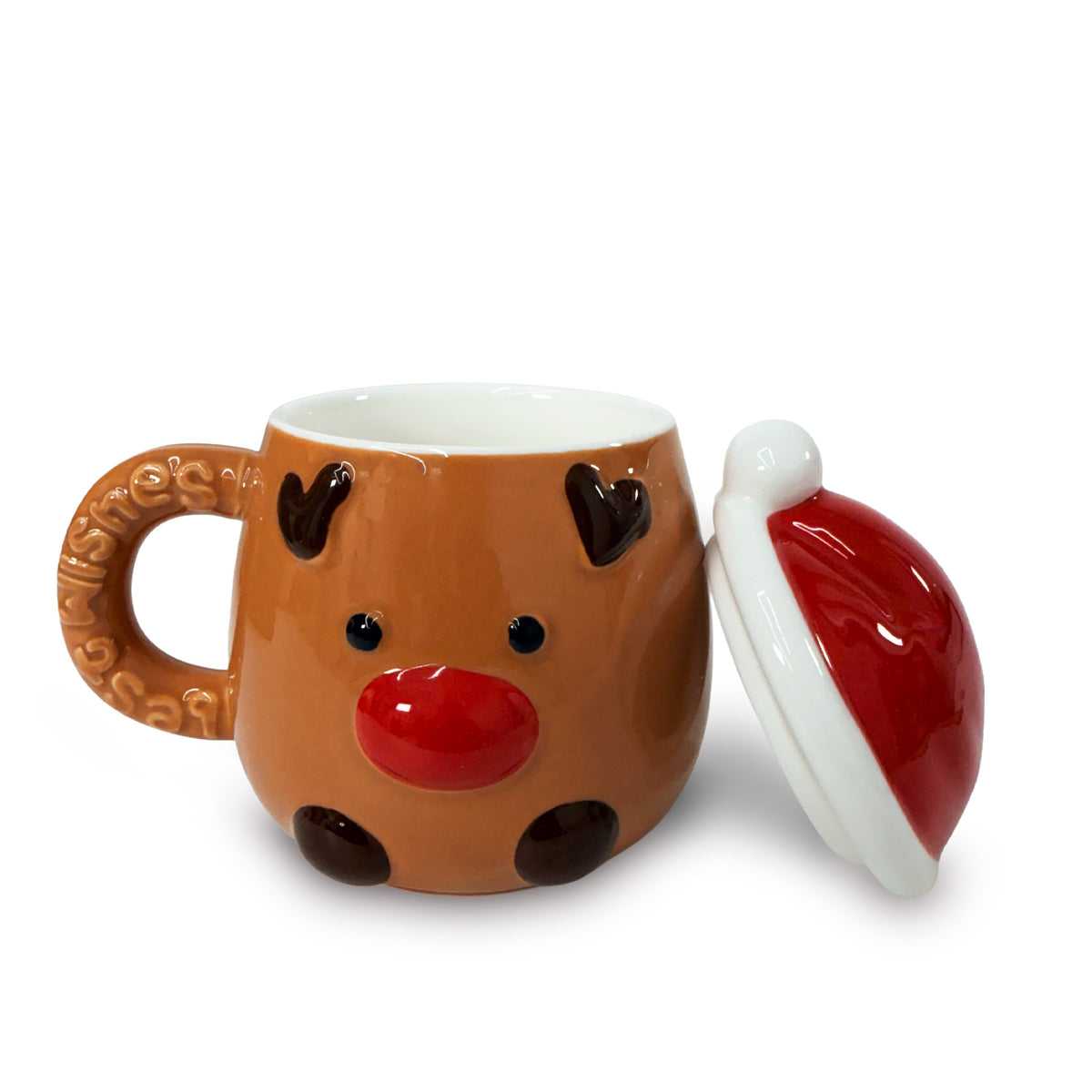 Taza Navideña Lluvia Lights Reno Nariz Roja con Tapa 380 ml